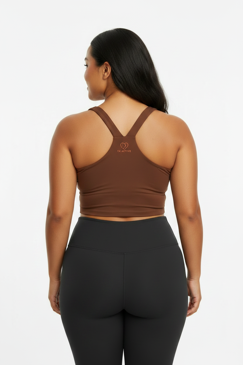 TK Active Brown Crop Top - Back View with Logo