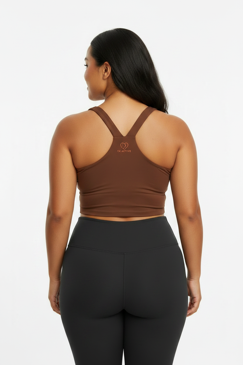 TK Active Brown Crop Top - Back View with Logo