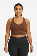 TK Active Brown Crop Top with Black Leggings