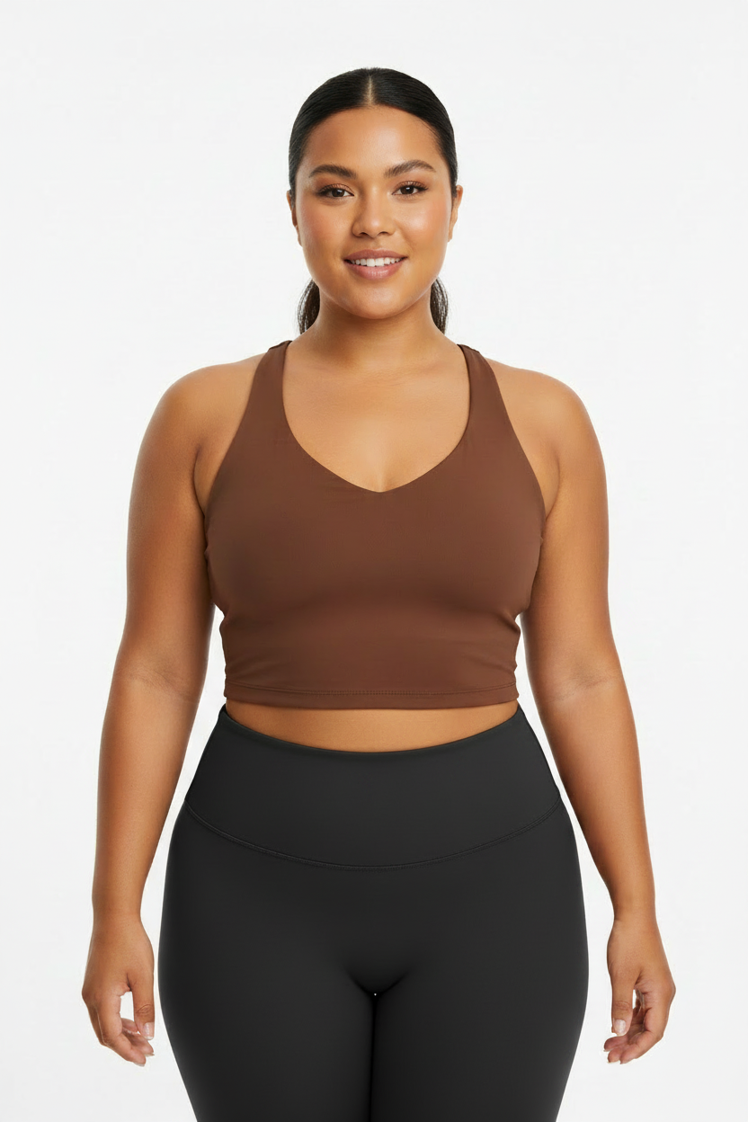 TK Active Brown Crop Top with Black Leggings