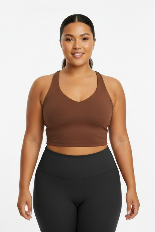 TK Active Brown Crop Top with Black Leggings